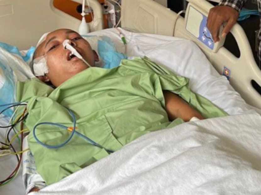 Foreign domestic worker Saripah Fitriyani in hospital after undergoing surgery for a brain aneurysm. Foreign domestic worker Saripah Fitriyani in hospital after undergoing surgery for a brain aneurysm.