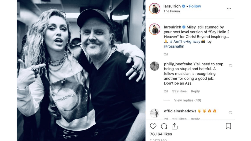 Lars Ulrich 'stunned' by Miley Cyrus' Chris Cornell tribute Lars Ulrich 'stunned' by Miley Cyrus' Chris Cornell tribute