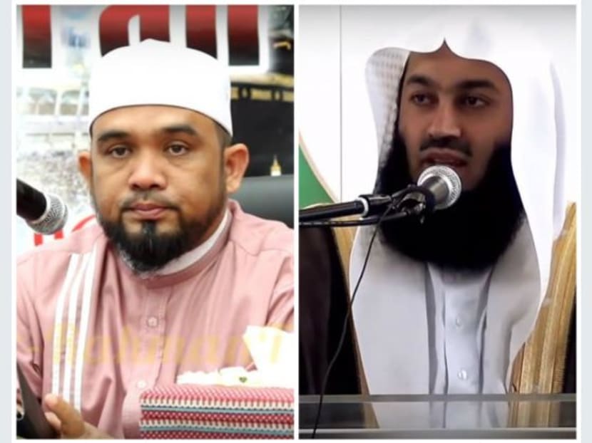 Two foreign Islamic preachers, Ismail Menk (R) and Haslin Baharim, who were banned by Singapore from preaching on a religious-themed cruise, were also banned from giving religious talks in the Malaysian state of Johor, a day after Malaysia’s Deputy Prime Minister said Putrajaya had no issues with the clerics’ conduct. Screengrabs taken from Youtube
