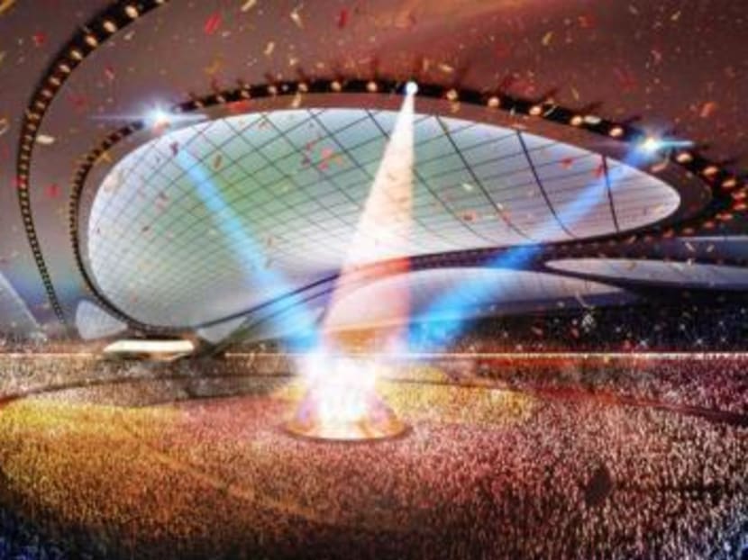 This artist rendering released by Japan Sport Council shows the new National Stadium, the main venue Tokyo plans to build for the 2020 Summer Olympics. Photo: AP