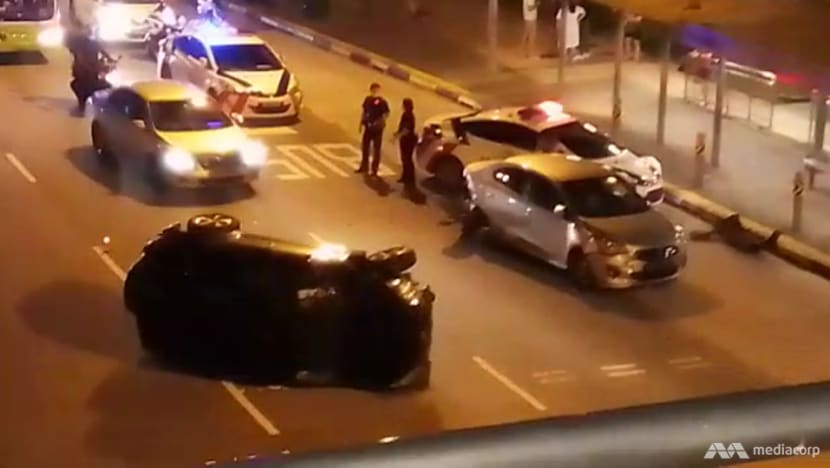 2 taken to hospital after accident involving 3 cars and a taxi along Punggol East Road 2 taken to hospital after accident involving 3 cars and a taxi along Punggol East Road