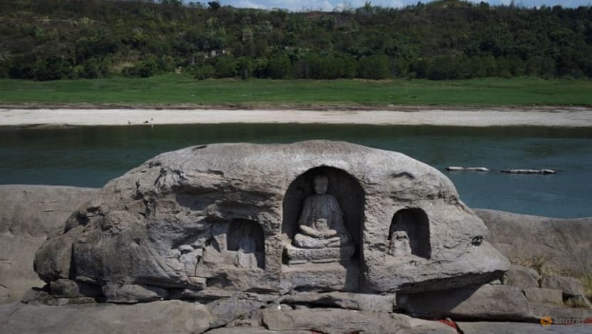 Receding water levels of China's Yangtze reveal ancient Buddhist statues