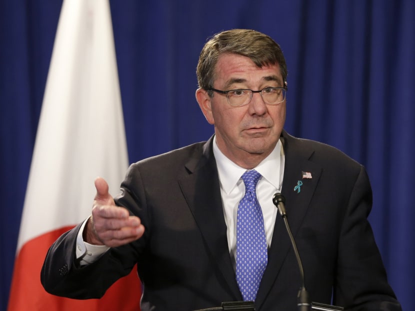 In this April 27, 2015 file photo, Defense Secretary Ash Carter speaks during a news conference in New York. Two large artillery vehicles were detected on one of the artificial islands that China is creating in the South China Sea, U.S. officials said on May 29. Photo: AP