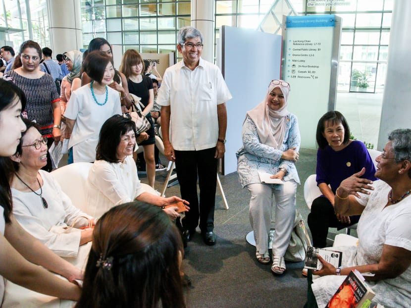 Minister for Communications and Information Yaacob Ibrahim joined a Human Library session with author Constance Singam at the launch of this year's Read! Fest. Photo: National Library Board