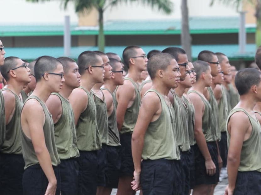 Basic Military Training for SAF recruits (seen above) and its equivalent for SPF (Police Officers Basic Course) and SCDF (Basic Rescue Training) recruits will be suspended until June 1, the defence and home affairs ministries said on Wednesday (April 22).
