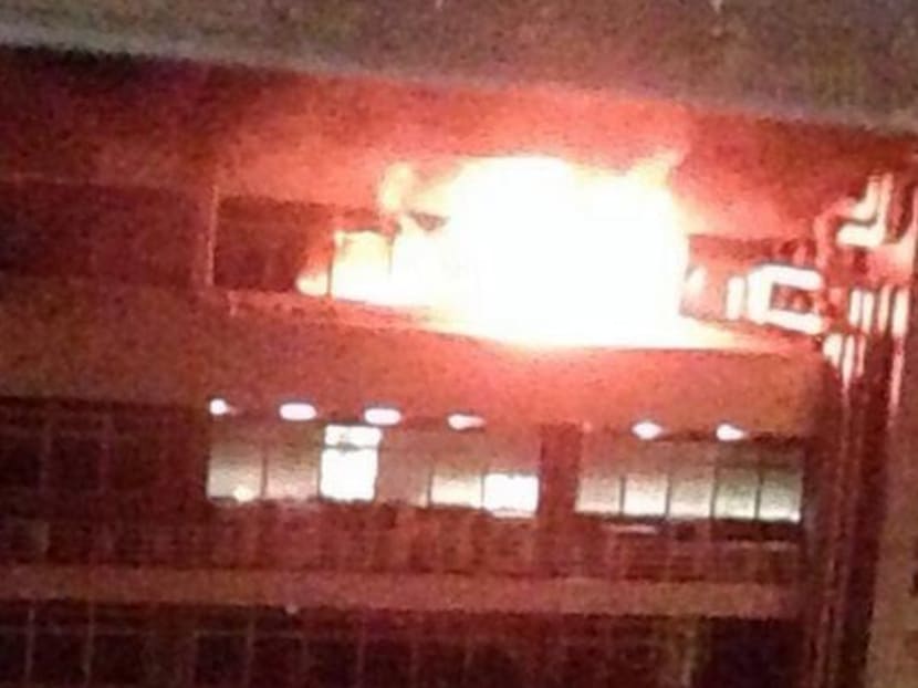 A fire at an NUS lab on April 4, 2014. Picture: Twitter user @chenzinc