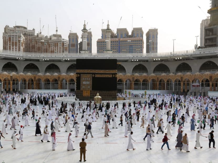 Muslim pilgrims going around the Kaaba, Islam's holiest shrine, at the centre of the Grand Mosque in the holy city of Mecca on Aug 2, 2020, the final day of the annual Haj pilgrimage. Muslim pilgrims going around the Kaaba, Islam's holiest shrine, at the centre of the Grand Mosque in the holy city of Mecca on Aug 2, 2020, the final day of the annual Haj pilgrimage.