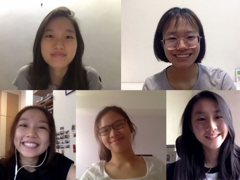 Clockwise from top left: Moh Jin Yin, Loh Su Jean, Amy Lin, Dan Yuet Ruh, and Catherine Kausikan started Project Circuit which gives free tuition to students who make a nominal donation to a charity.