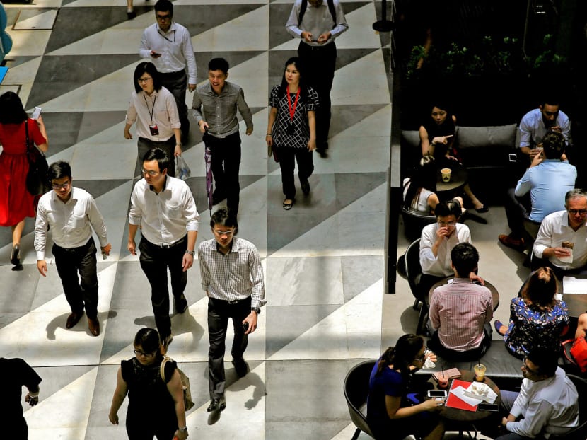 White-collar workers seen during lunch time in the Central Business District of Singapore.