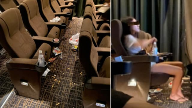 女子电影院内喝酒还留下一地垃圾 网民：没教养！