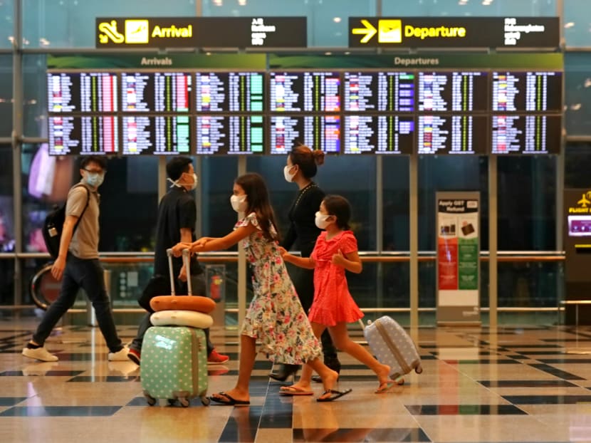 Travellers at Changi Airport on Jan 29, 2020.