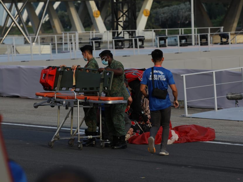 Medics attending to Third Warrant Officer (3WO) Jeffrey Heng after an accident on Aug 9, 2022. Medics attending to Third Warrant Officer (3WO) Jeffrey Heng after an accident on Aug 9, 2022.