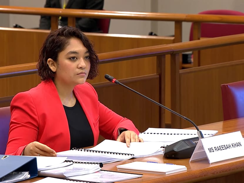 Former Member of Parliament (MP) Raeesah Khan at a Committee of Privileges hearing on Dec 22, 2021. Former Member of Parliament (MP) Raeesah Khan at a Committee of Privileges hearing on Dec 22, 2021.