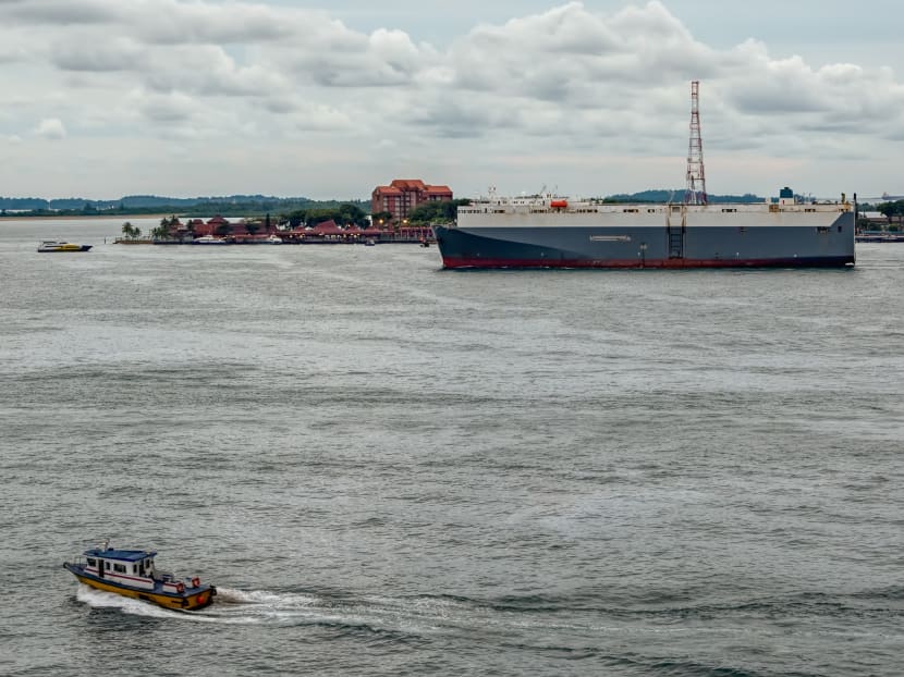 A file photo showing a stretch of the Singapore Straits. A tugboat with a sand barge collided with a tanker in the busy waters on Feb 6, 2019.