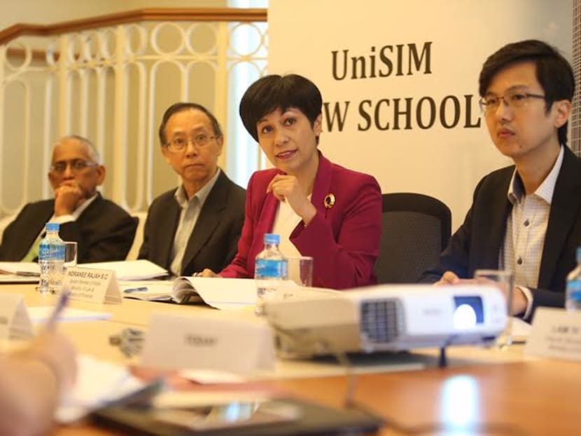 Senior Minister of State, Ministry of Law and Ministry of Finance Indranee Rajah speaking during a during a press conference to announce the establishment of UniSIM Law School. Photo: Don Wong/TODAY