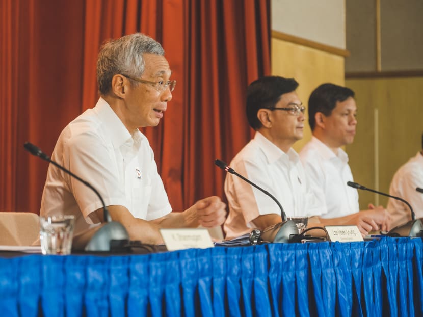 PM Lee at a virtual press conference in the early hours of Saturday (July 11) with other PAP leaders after the release of official results of the General Elections. PM Lee at a virtual press conference in the early hours of Saturday (July 11) with other PAP leaders after the release of official results of the General Elections.