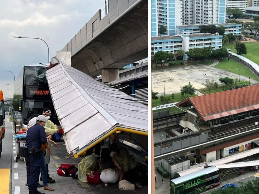 Yishun shelter collapse: 3 people injured after bus hits taxi stand Yishun shelter collapse: 3 people injured after bus hits taxi stand