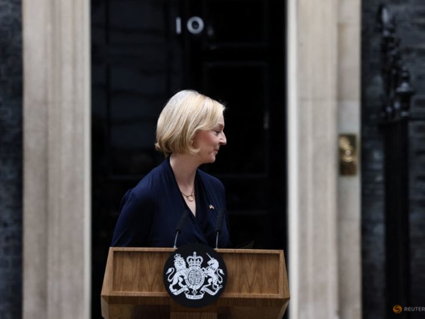 British Prime Minister Liz Truss announces her resignation outside Number 10 Downing Street, London, Britain, Oct 20, 2022.
