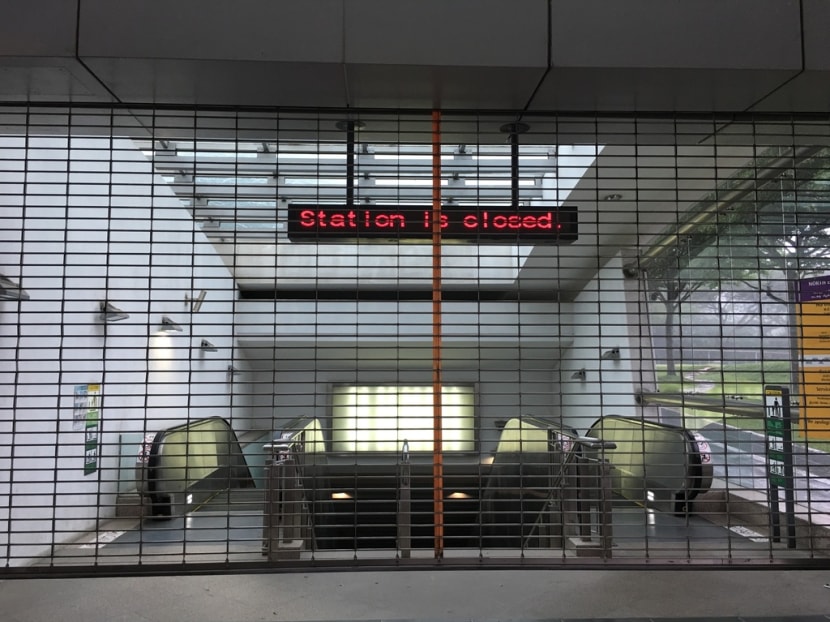 Woodleigh MRT temporarily closed due to the discovery of a suspicious substance. Photo: Kenneth Cheng/TODAY Woodleigh MRT temporarily closed due to the discovery of a suspicious substance. Photo: Kenneth Cheng/TODAY
