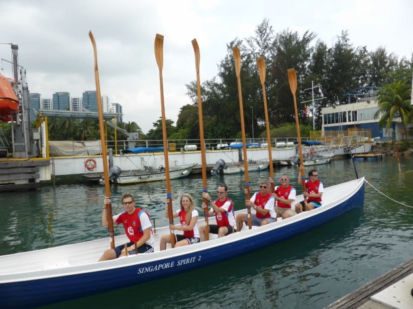 Six of 40 enthusiasts from the maritime and insurance community in Singapore participating in Mission Row Around Singapore Island (RASI). Photo: Mission RASI