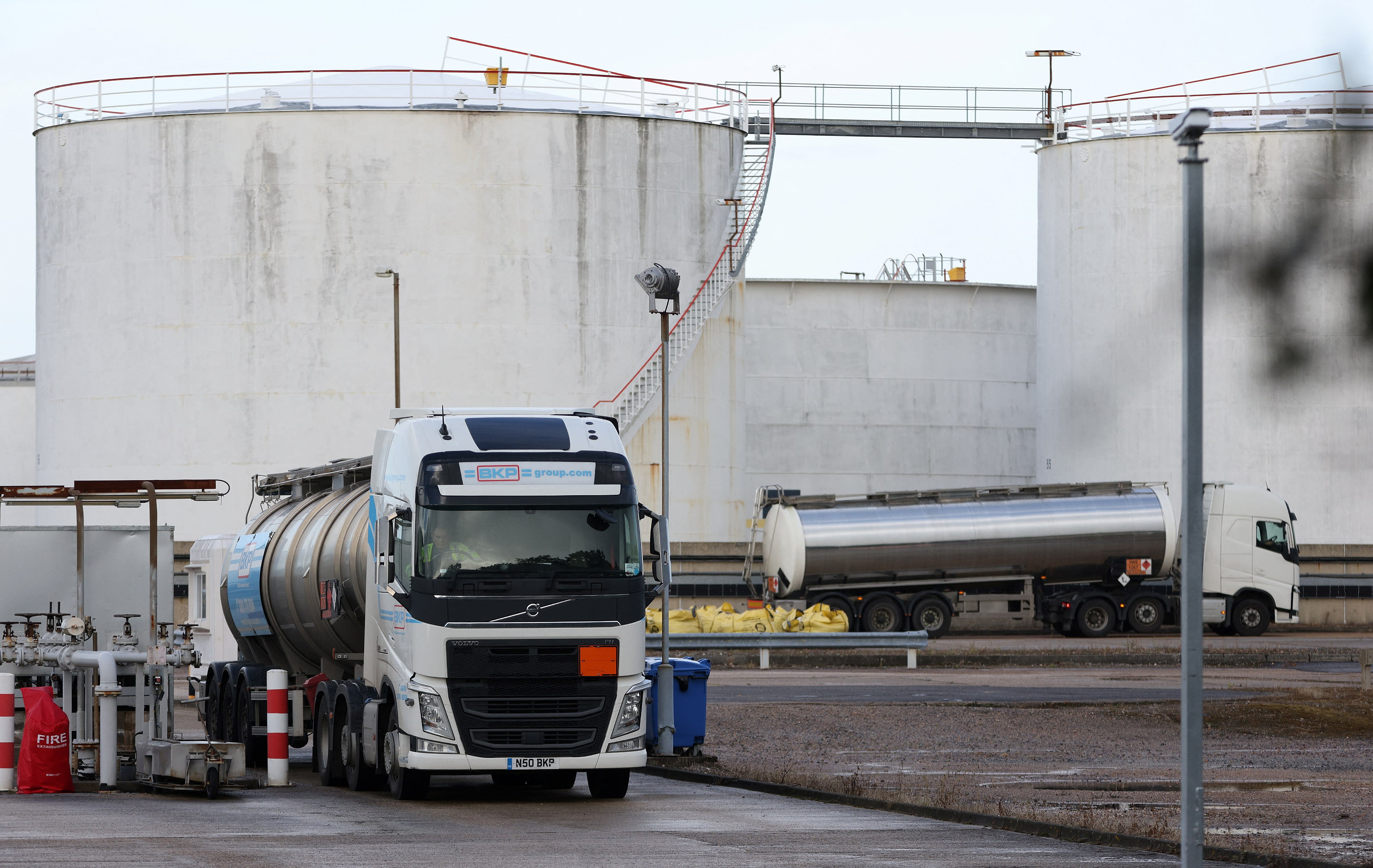 A tanker is refilled with crude oil at the BP oil refinery in Hamble, near Southampton, southern England.