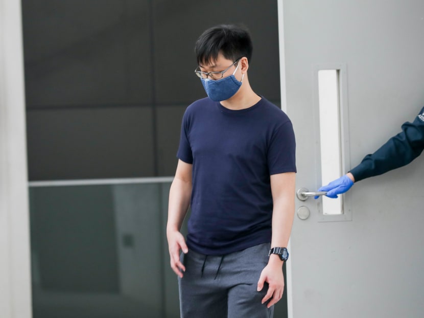 Marcus Phua Xie Yi leaving the State Courts on May 6, 2021. He was jailed 15 weeks after pleading guilty to 15 counts of insulting a woman’s modesty. Marcus Phua Xie Yi leaving the State Courts on May 6, 2021. He was jailed 15 weeks after pleading guilty to 15 counts of insulting a woman’s modesty.