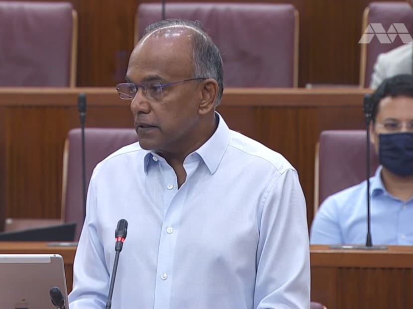 Law and Home Affairs Minister K Shanmugam speaking in Parliament on Oct 5, 2021.