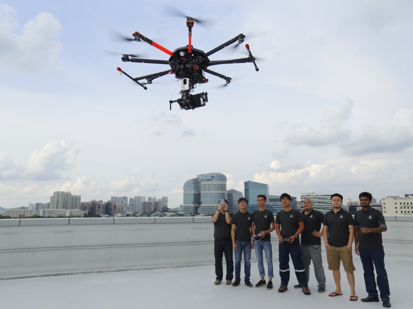 The team from Avetics Global, which is one of two companies that will provide both non-tethered and tethered unmanned aircraft systems (UAS) services. Photo: Ernest Chua
