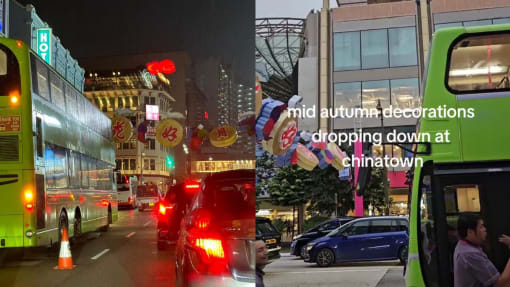 Road traffic in Chinatown disrupted by falling mid-autumn festival street decorations