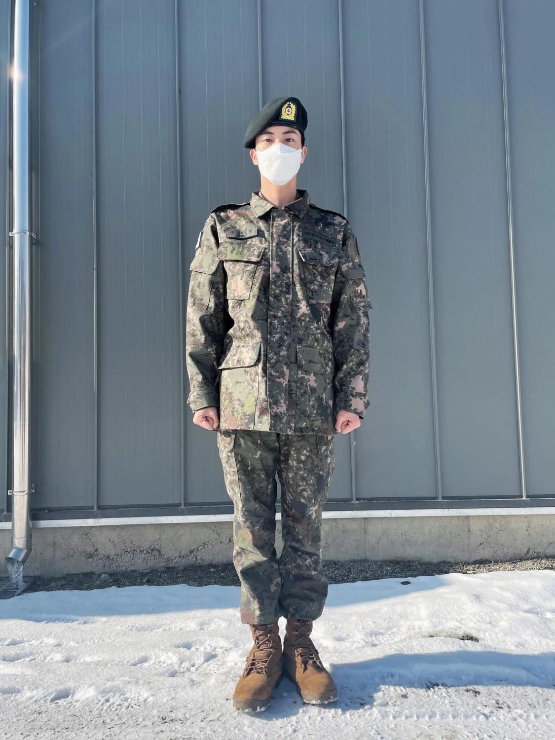 Jin of BTS completes basic military training, shares photos in uniform ...