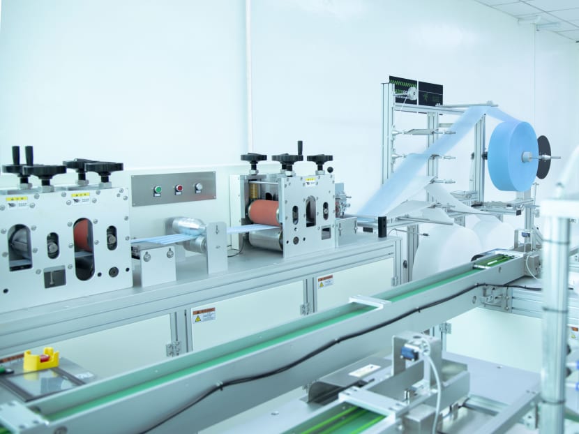 Gaming firm Razer's Singapore manufacturing line for making face masks, which was adapted from a previous facility in just 24 days. The firm has declined to disclose the location of the plant. Gaming firm Razer's Singapore manufacturing line for making face masks, which was adapted from a previous facility in just 24 days. The firm has declined to disclose the location of the plant.