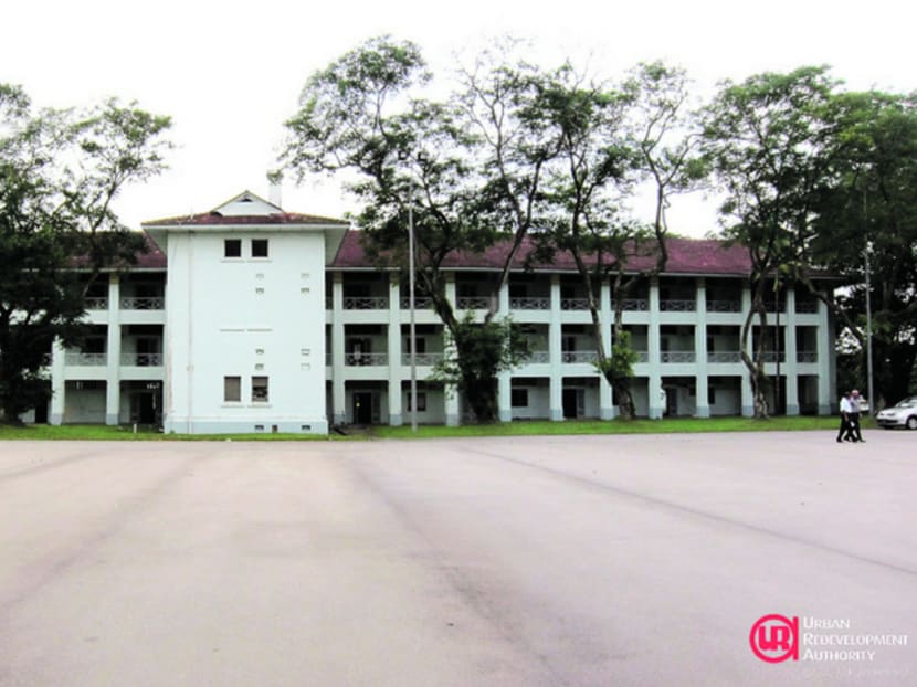 View of Block 450 from the old parade square. Block 450 was the barracks for RAF personnel before eventually becoming the base for the anti-aircraft gunners from the RSAF’s 160 Squadron. Photo: URA