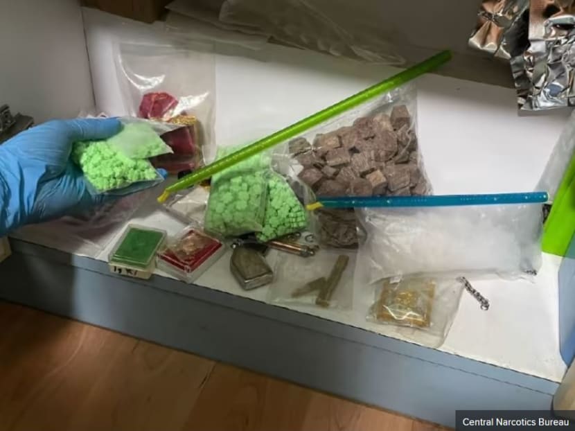 A photo of some of the controlled drugs seized from a residential unit near Punggol Field during an anti-narcotics operation conducted on Feb 21, 2023. A photo of some of the controlled drugs seized from a residential unit near Punggol Field during an anti-narcotics operation conducted on Feb 21, 2023.