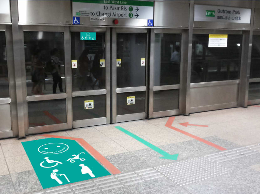 Priority queues at the platform screen doors will correspond to the wheelchair parking space allocated in the train car. Photo: LTA