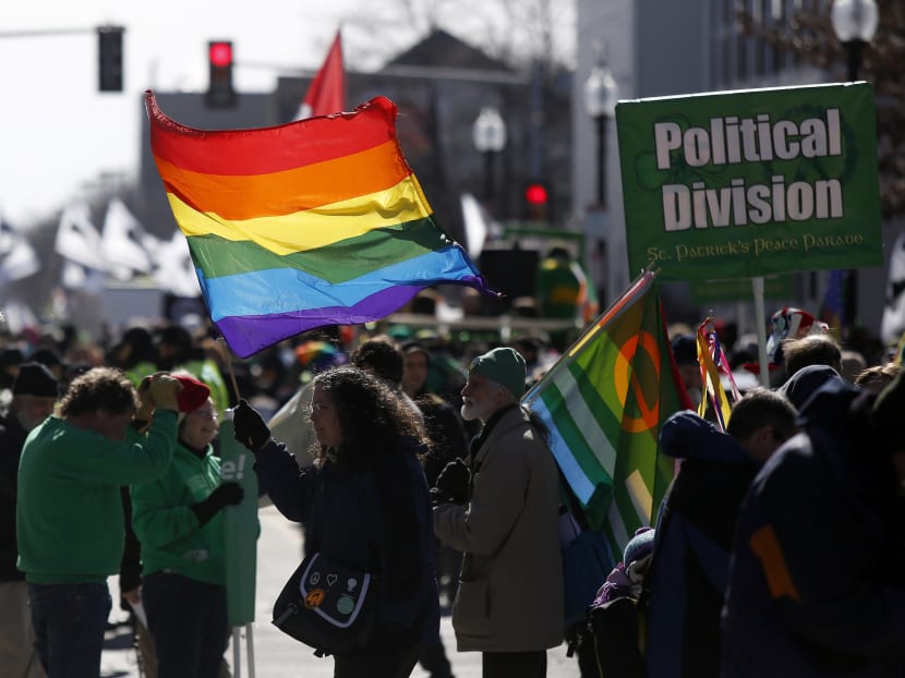 Gay rights advocates prepare to march in an equality parade immediately after the annual South Boston St. Patrick's Day parade in Boston, Massachusetts March 16, 2014. Photo: Reuters