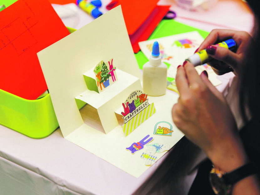 At Raffles City, Shoppers can enjoy from various CRAFTHOLIC Workshops such as a 3D card-making one at 4pm today. Photo: Raffles City