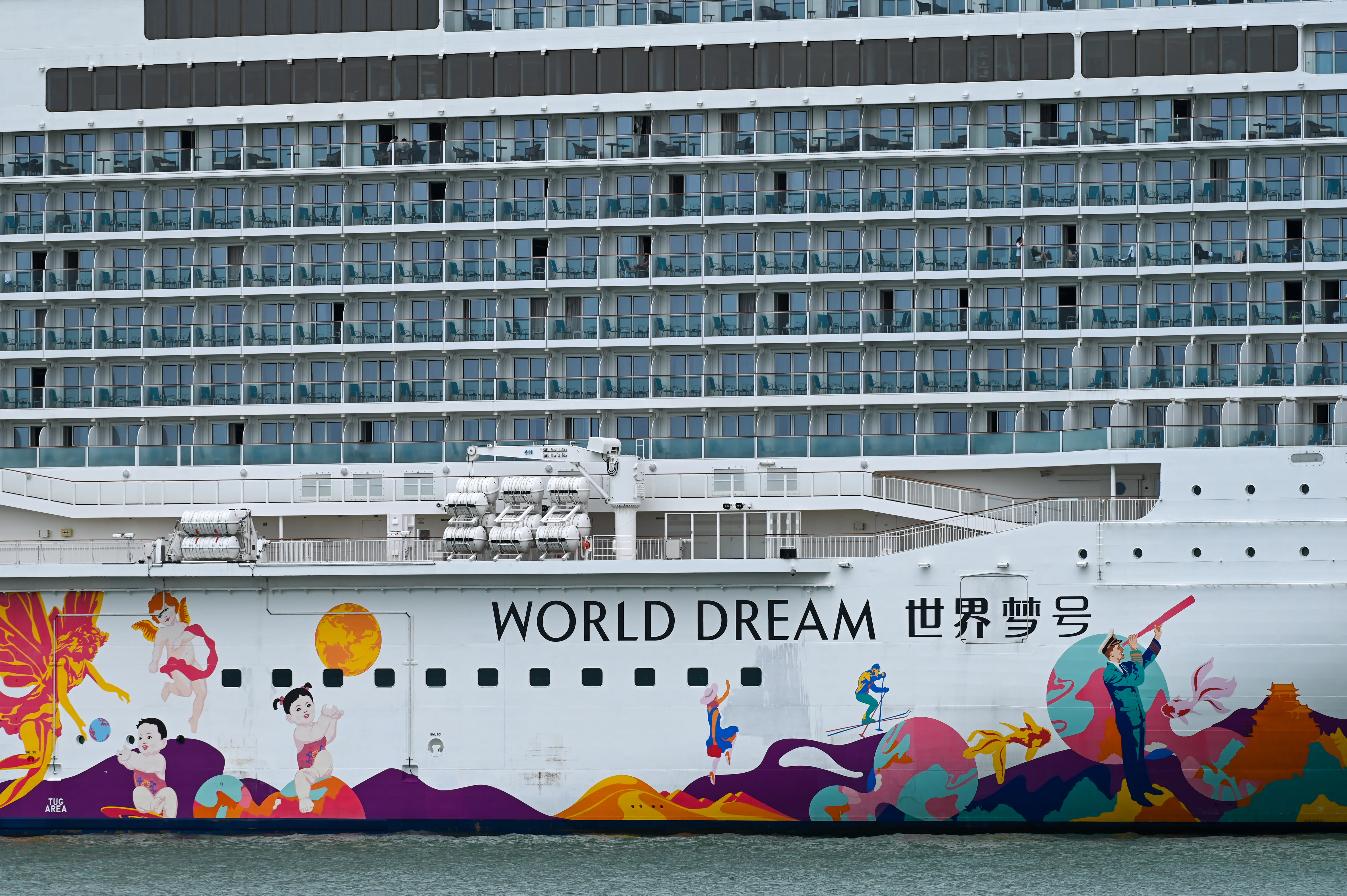 Dream Cruises' World Dream cruise ship docked at the Marina Bay Cruise Centre in Singapore in July 2021.