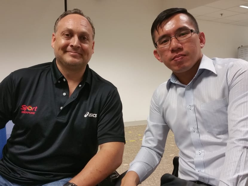 SFA committee member Kenneth Ho (right) and Sport Singapore staff Todd Vladich were named the interim president and general manager of the Singapore Floorball Association at the national body's Extra-Ordinary General Meeting on Monday night. Photo: Low Lin Fhoong
