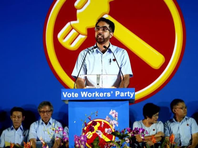 Pritam Singh speaking on stage at The Workers' Party rally at Punggol East on Sept 5, 2015. Photo: Raj Nadarajan