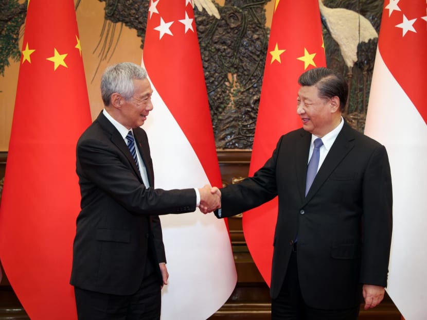 Prime Minister Lee Hsien Loong meeting Chinese President Xi Jinping in Beijing on March 31, 2023.