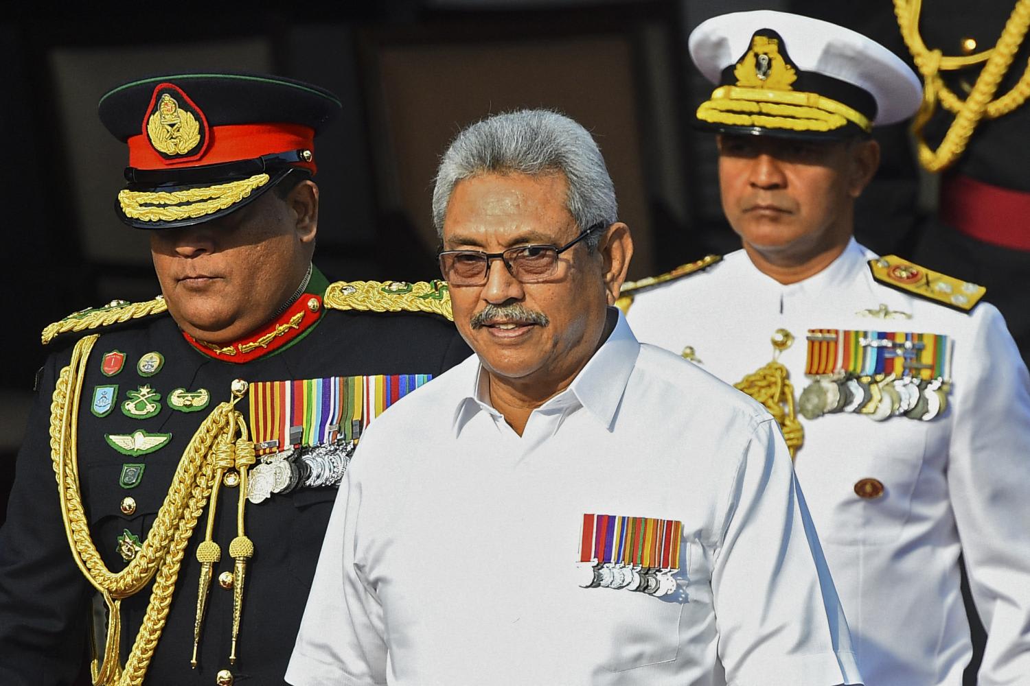 Sri Lanka's President Gotabaya Rajapaksa (centre) at the country's 72nd Independence Day celebrations in Colombo on Feb 4, 2020.
