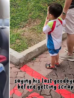 Screengrabs from a TikTok video showing four-year-old Joshua in tears over losing his family's car.