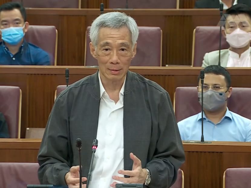 Prime Minister Lee Hsien Loong speaking in Parliament on Feb 15, 2022. Prime Minister Lee Hsien Loong speaking in Parliament on Feb 15, 2022.