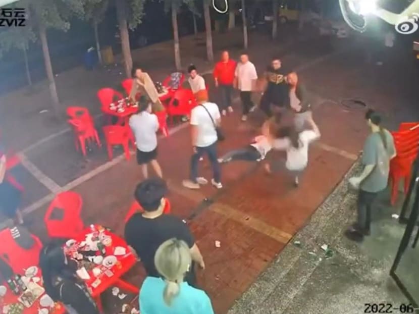 Footage of a group of men assaulting four women at a barbecue restaurant in Tangshan, east of the capital Beijing, was shared widely online, renewing debate about violence against women in China. Footage of a group of men assaulting four women at a barbecue restaurant in Tangshan, east of the capital Beijing, was shared widely online, renewing debate about violence against women in China.