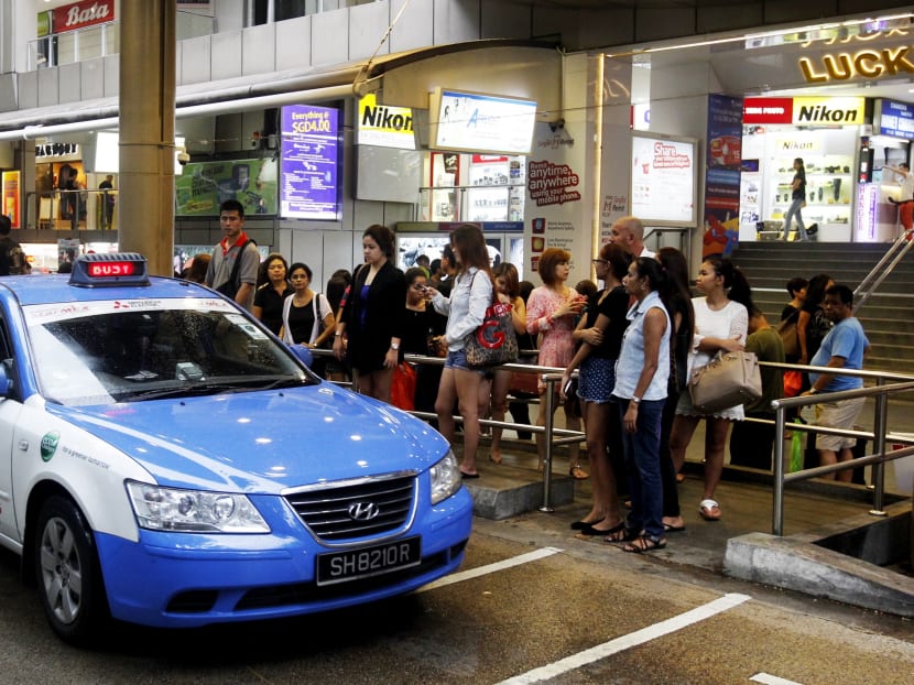 The Lucky Plaza taxi stand is one of the selected taxi stands to have heat sensor technology to detect how many people are waiting for a taxi at a given time. Photo: Ernest Chua