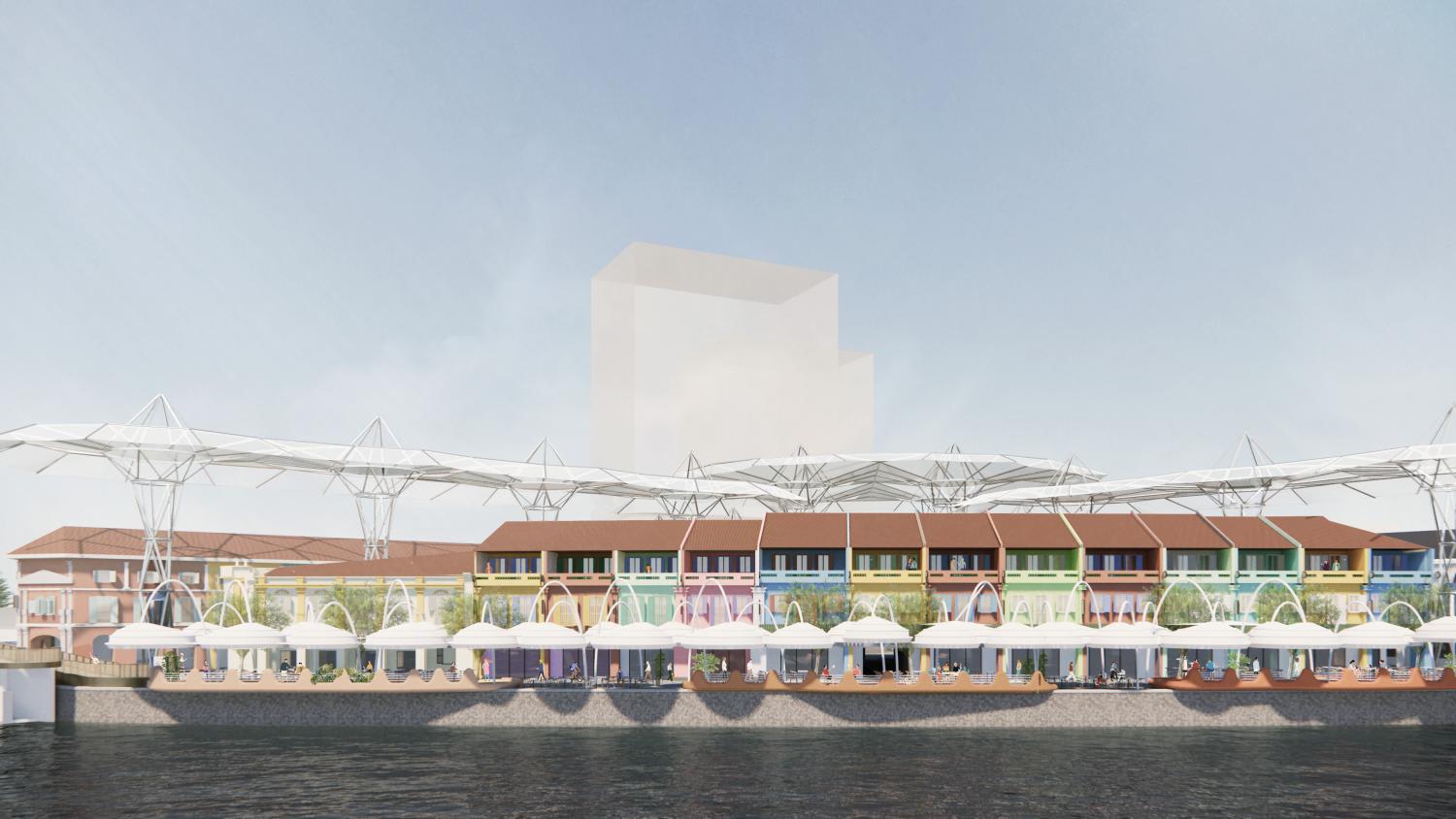 <p>An artist's impression of the revamped CQ@Clarke Quay as seen from the Singapore River.&nbsp;</p>

