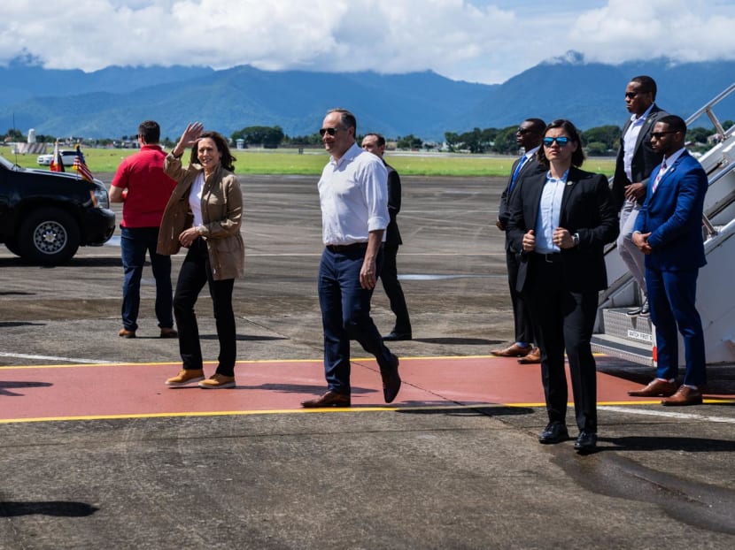 United States Vice President Kamala Harris arrive at Puerto Princesa International Airport before visiting a local village in Palawan on Nov 22, 2022.
United States Vice President Kamala Harris arrive at Puerto Princesa International Airport before visiting a local village in Palawan on Nov 22, 2022.