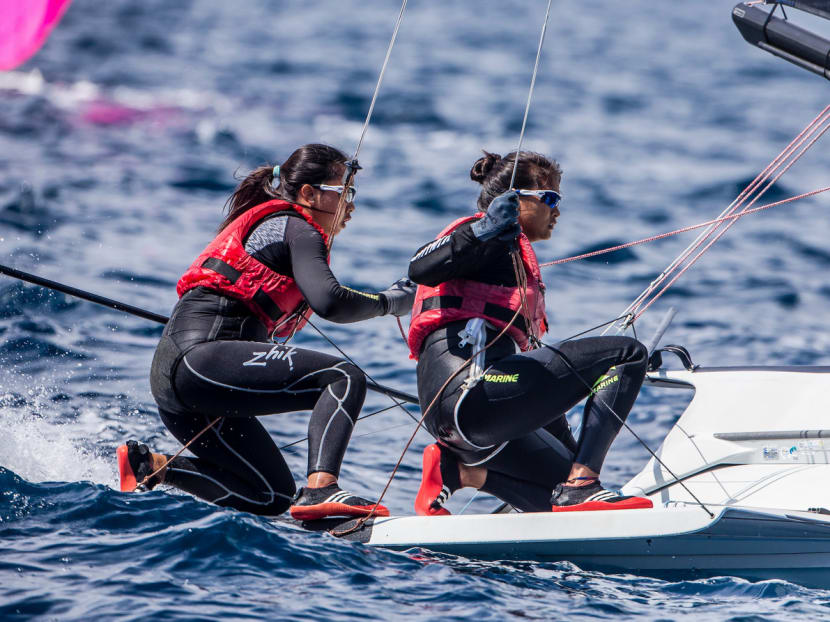 Ninth-placed Kimberly Lim and Cecilia Low were the top Asian finishers in round two of the Sailing World Cup. Photo: Jesus Renedo