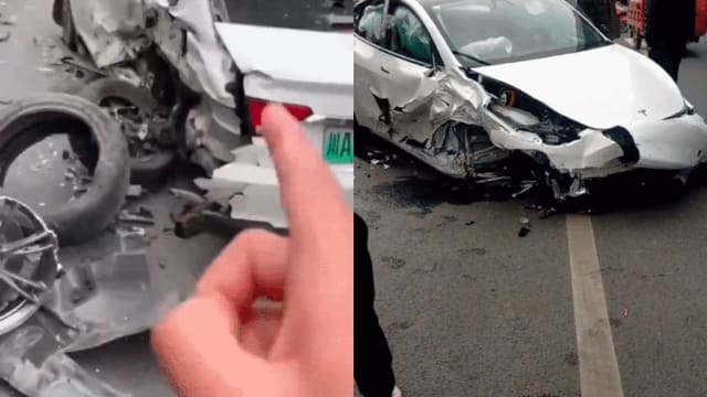 中国成都特斯拉连撞11车导致三人受伤