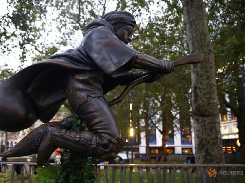 Statue of Harry Potter playing Quidditch up in London's Leicester Square Statue of Harry Potter playing Quidditch up in London's Leicester Square
